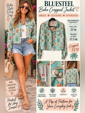Bluesteel Linen & Viscose Jacket - Tropical Floral